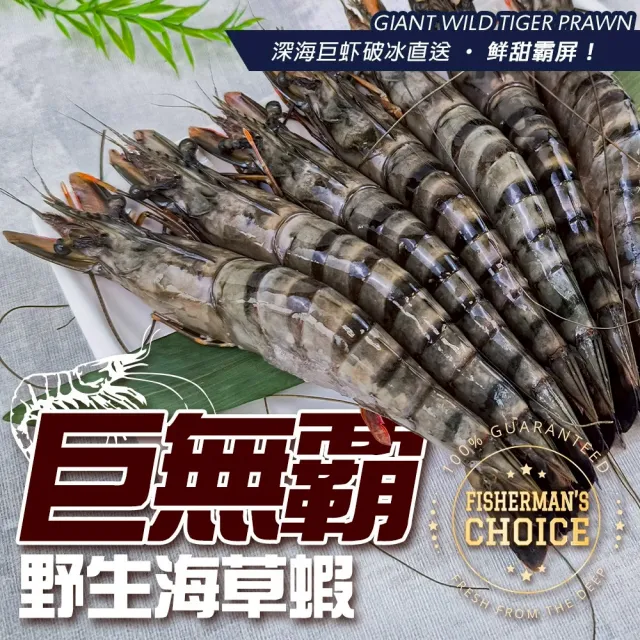 【三頓飯】巨無霸野生海草蝦(4盒_6-7尾/淨重500g)