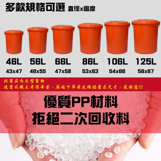 【G+ 居家】MIT台灣製萬用桶儲水桶垃圾桶冰桶125L(4入組-附蓋附提把 隨機色出貨)