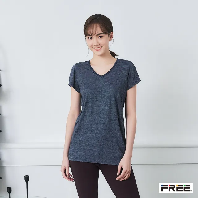 【FREE】純棉INDIGO後背造型V領長版上衣(丈青)