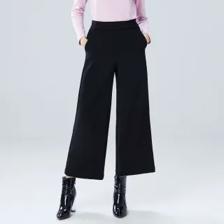 【MYVEGA 麥雪爾】厚磅坑條鬆緊腰頭彈性九分寬褲-黑(錐形褲/)