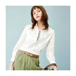 【Le Polka】縮腰短版長袖襯衫-女