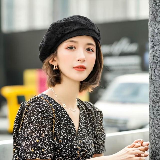 日系時尚蕾絲春夏薄款貝蕾帽(穿搭配件 畫家帽 復古穿搭 女 八角帽 小臉)