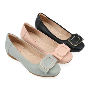 【A.S.O 阿瘦集團】BESO 芯軟Q系列-方頭氣質烤漆飾釦舒適娃娃鞋(女鞋_3色任選)