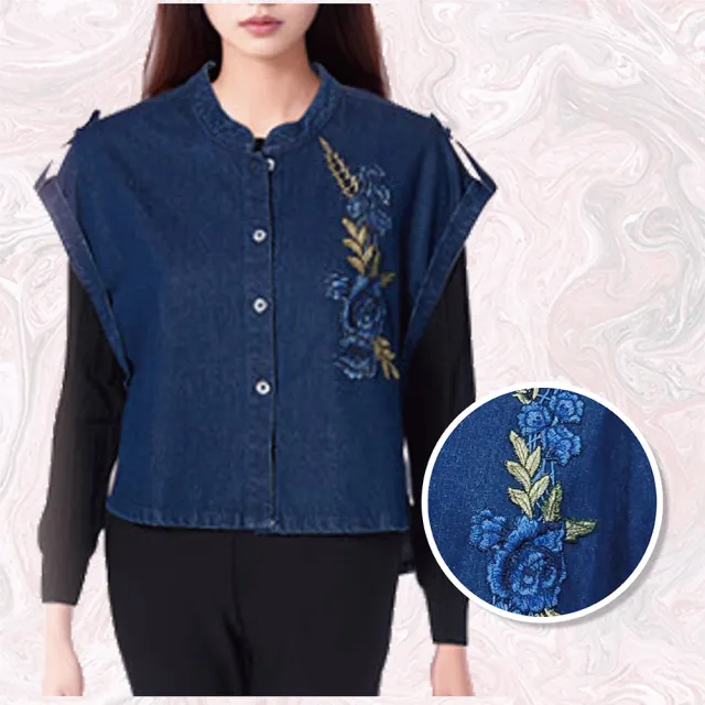 【水衫】牛仔貼布蕾絲短背心2入(M09-77)