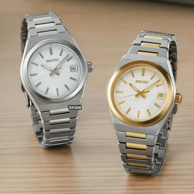 【SEIKO 精工】CS系列/Lady簡約條紋銀白面34㎜精鋼款 SK004(SUR573P1/6N42-00N0S)