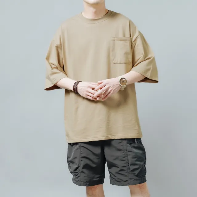 【AMERO】男女裝 圓領短袖T恤(男裝 女裝 圓領短袖T恤 筆袋口袋 寬鬆 落肩 情侶裝)