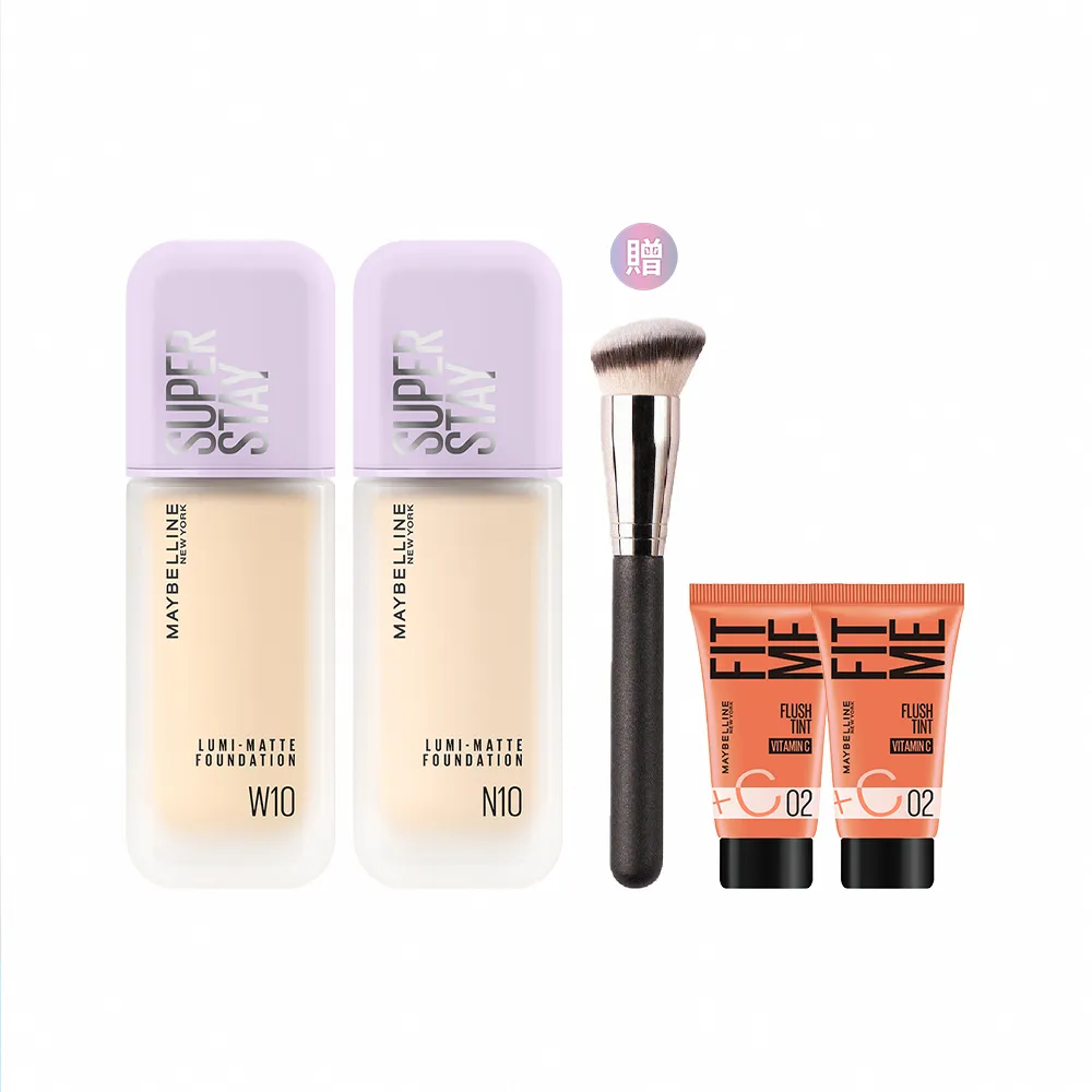 【MAYBELLINE 媚比琳】新色上市!裸霧光持久水粉底 SPF12 PA+++ 2入組(#小方胖)