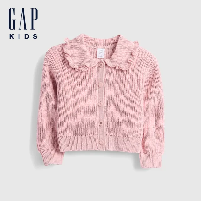 【GAP】女幼童裝 純棉翻領針織外套-淡粉色(815996)