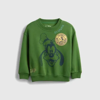 【GAP】男幼童裝 Gap x Disney迪士尼聯名 Logo刺繡印花刷毛圓領大學T-綠色(814344)
