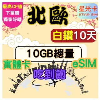 【Star SIM 星光卡】白鑽北歐 丹麥芬蘭冰島挪威瑞典10天10GB總量 高速 無限量 吃到飽(實體卡  eSIM)