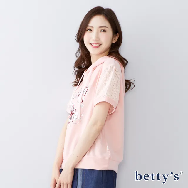 【betty’s 貝蒂思】蝴蝶結花朵短袖連帽上衣(共二色)