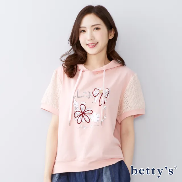【betty’s 貝蒂思】蝴蝶結花朵短袖連帽上衣(共二色)