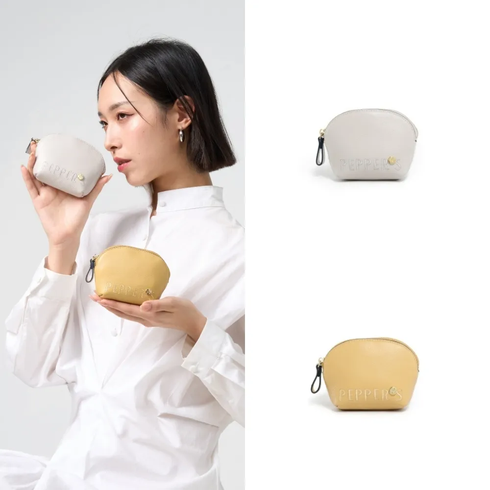 【PEPPER’S】交換禮物 DOT 真皮貝殼零錢包 - 檸檬黃/月光灰(真皮包包 零錢包 真皮)