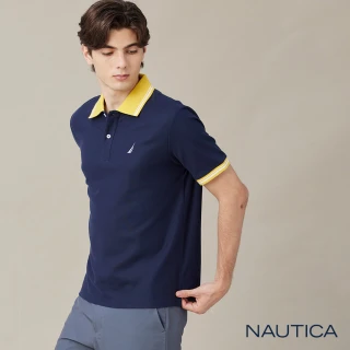 【NAUTICA】官方旗艦 男裝  撞色領口滾邊短袖POLO衫(深藍色)