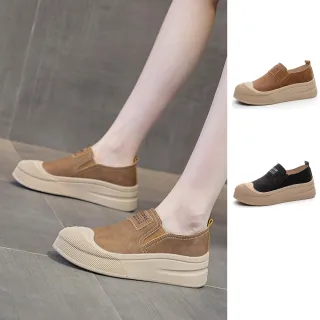 【J&H collection】韓版真皮套腳厚底懶人鞋 休閒鞋(棕色 / 黑色)