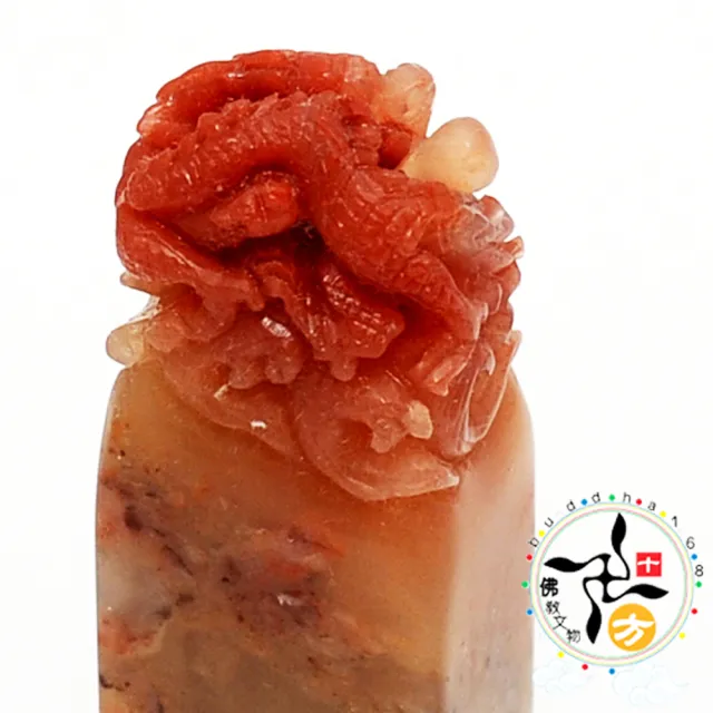 唐物【寿山石】 芙蓉氷凍石 龍鈕 印材印章 高6.4㎝ 重49g／箱付 美品！ 壽山芙蓉石「靜篤」印- 故宮