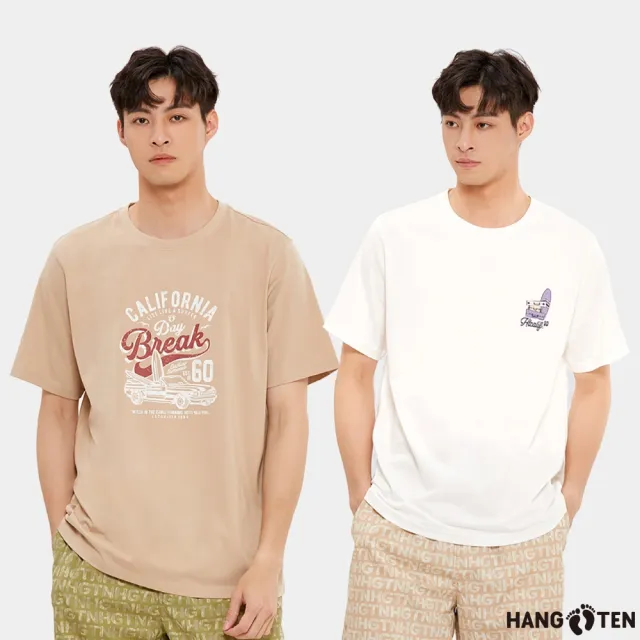 【Hang Ten】中性款-BCI純棉海灘印花/復古衝浪印花/懷舊印花短袖T恤(多款選)