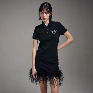 【MARDI MERCREDI】鴕鳥毛滾邊洋裝 黑色 刺繡LOGO 休閒 OSTRICH MINI DRESS PIQUET