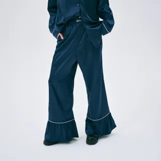【MARDI MERCREDI】緞面長褲 海軍藍 荷葉邊 SATIN PANTS FRILL