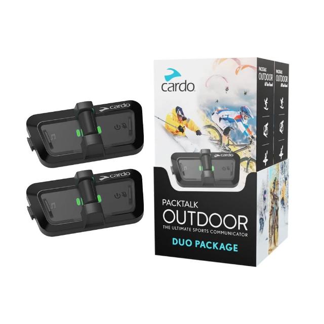 Cardo PACKTALK OUTDOOR 戶外運動通訊藍芽耳機雙入組，搭載藍芽5.2技術與IP67防水等級，適合騎乘、戶外活動使用。配備40mm JBL喇叭，提供高品質音效；通話時間長達10小時，快速充電20分鐘即可使用2小時。包含頭戴式設計、有線麥克風、USB-C充電線及配件齊全。支援APP韌體更新，多國語言介面，重量僅49.5g輕盈舒適。BSMI認證R33724，一年保固，中國製造，NCC認證CCAH23LP2570T4。完美適用於摩托車、腳踏車等戶外通訊需求。