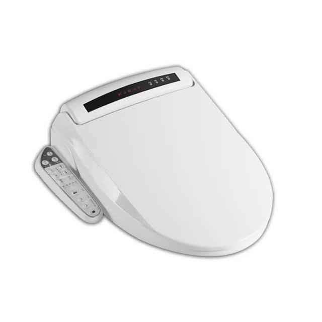 KARAT 凱樂 KL-970S 儲熱式免治馬桶座，採用節能省電設計，提供暖座、按摩洗淨、人體感應及水溫調節功能。4段水溫（常溫、34°C、37°C、41°C）與座溫控制，適合各種水壓（0.1~0.75MPa），尺寸深485x高185x寬475mm，線長1.5M，功率660W，BSMI認證T33372，帶來舒適衛浴體驗。