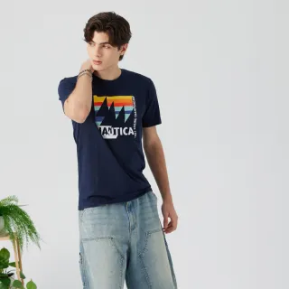 【NAUTICA】官方旗艦 男裝 幾何帆船圖騰漸層印花短袖T恤(藍色)