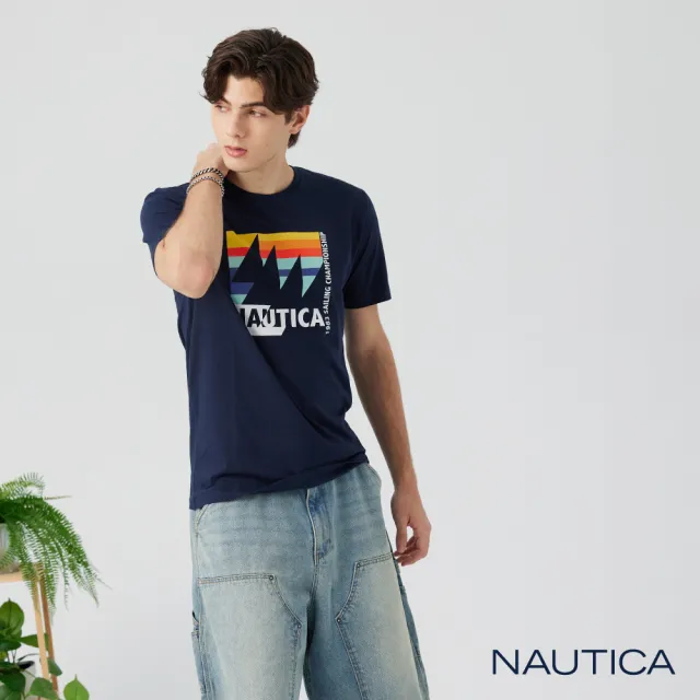 【NAUTICA】官方旗艦 男裝 幾何帆船圖騰漸層印花短袖T恤(藍色)