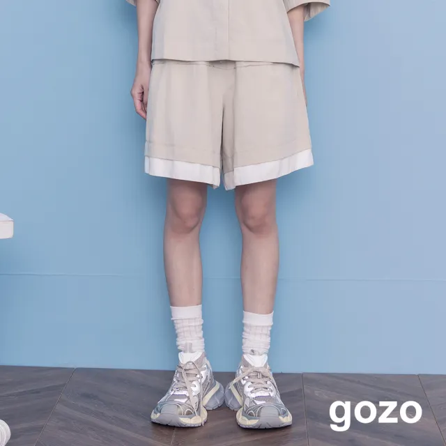 【gozo】顯瘦異材質假兩層抽繩五分褲(兩色)