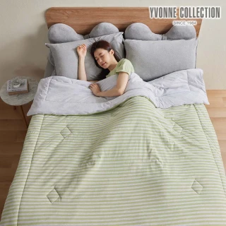 【YVONNE 以旺傢飾】100%美國棉基礎型絮片四季被-條紋素色 新芽綠(雙人 純棉 棉被 水洗 獨家)