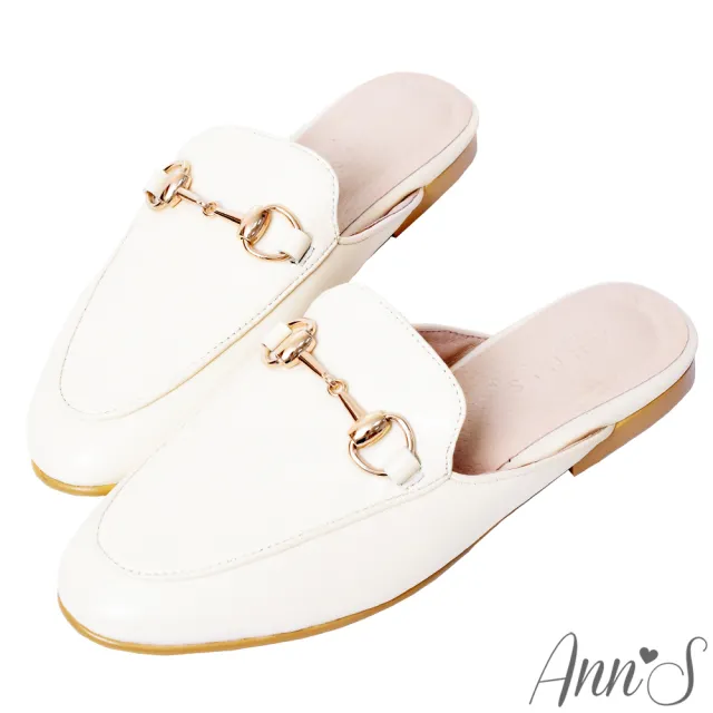 【Ann’S】質感真小羊皮不破內裡金釦穆勒鞋-版型偏小(米白)