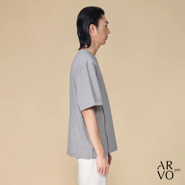 【ARVOpm】男女同款 灰色側開衩拉鍊寬版短袖T恤00212502101(限時6折)