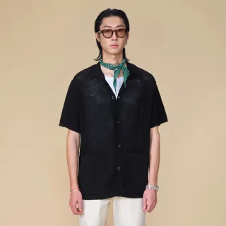 【ARVOpm】翻領黑色針織短袖開襟上衣00192505104(新品上市)
