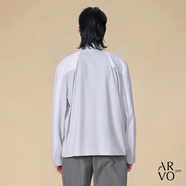【ARVOpm】男女同款 拉鍊口袋灰拼接襯衫00082504103(雙11限定)