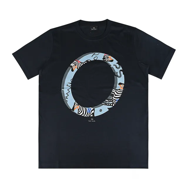【Paul Smith】Paul Smith 簽字LOGO藍色立體PS圓圈搭斑馬PS純棉短袖T恤(男款/墨藍x多色)