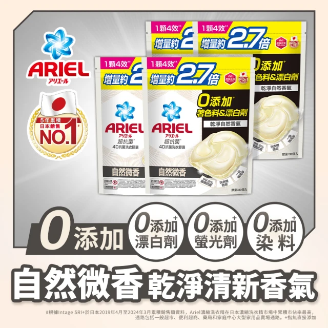【ARIEL】極淨進化 4D抗菌洗衣膠囊/洗衣球 60顆X2/30顆x4 日本進口 10倍潔淨(抗菌去漬/室內晾衣/自然微香)