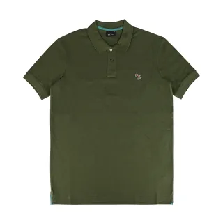 【Paul Smith】PAUL SMITH 草寫LOGO左胸鮮豔斑馬布標貼有機純棉珠地布POLO衫(男款/卡其綠x青綠)