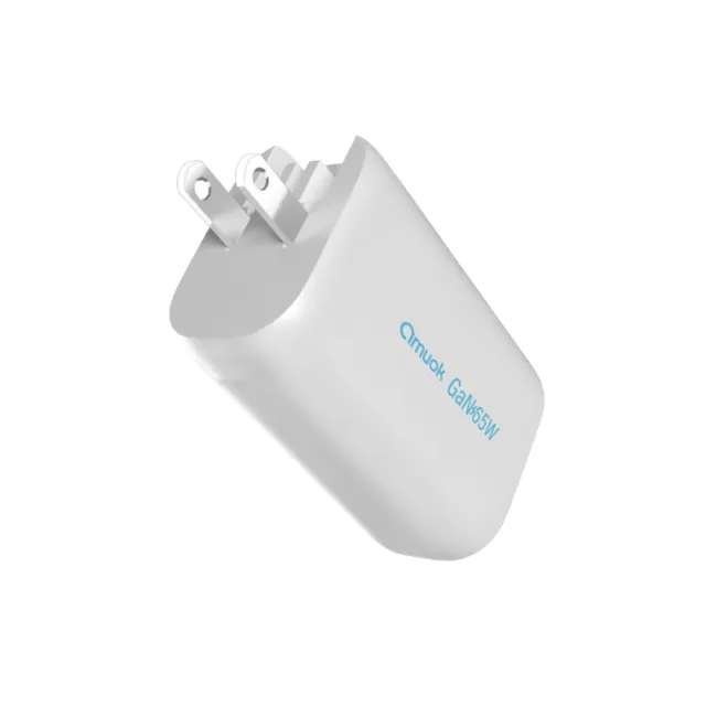 【amuok】65W GaN 氮化鎵三孔快充充電器 Type-C+USB(三孔充電器 快充頭 充電頭 旅充頭)