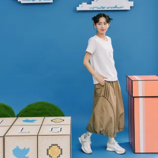 【Dailo】戶外休閒感配色拼接氣球長裙(藍 駝 灰)