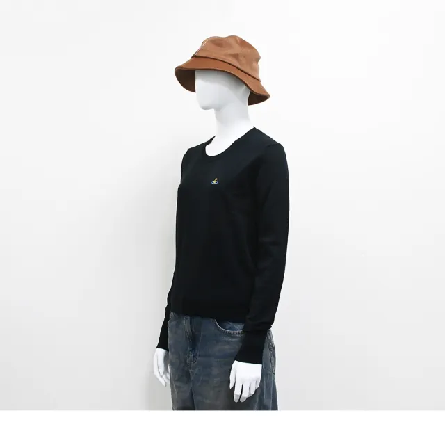 【Vivienne Westwood】Vivienne Westwood土星刺繡薄款長袖針織衫(女款短版/黑)