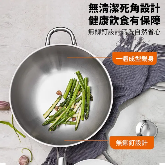 【Quality 聚家】不鏽鋼炒鍋 316不粘鍋 炒菜鍋(無塗層/全爐通用/不怕鋼鏟 擦洗)
