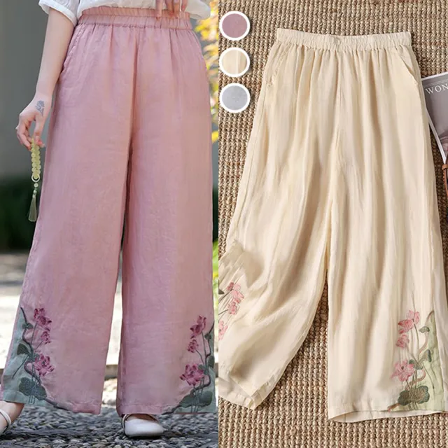 【K.W.】春季新品韓國進口水漾誘惑闊腿褲長褲寬褲(棉麻 中長裙 小香風 涼感褲 牛仔褲 輕薄 涼感裙)