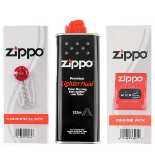 【ZIPPO】3樣合購優惠組合(小罐補充油 打火石 棉芯)