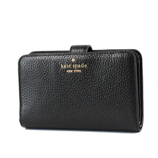 【KATE SPADE】Lena 荔枝紋釦式中夾-黑色