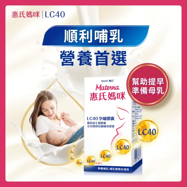 即期品【惠氏媽咪】LC40親和孕哺膠囊2入(30粒/瓶)