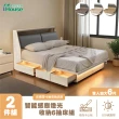 【IHouse】保羅 雙大6尺 收納插座床頭箱+智能燈光收納6抽底-房間床組(房間兩件組/套組/床台/床頭+床底)