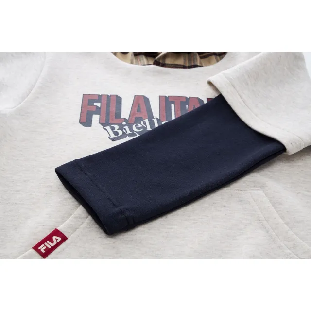 【FILA】KIDS 童連帽假兩件長袖T恤-卡其(1TEY-8704-KK)