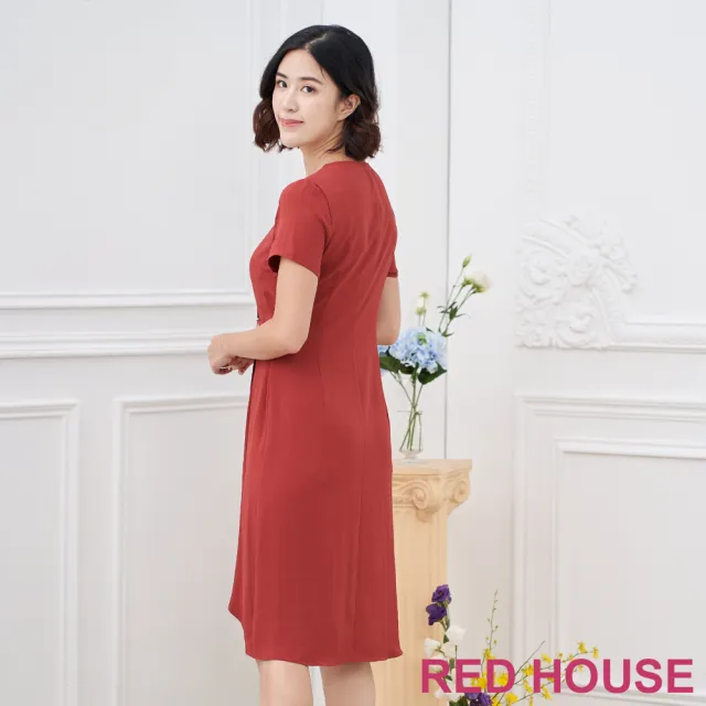 【RED HOUSE 蕾赫斯】V領素面釦環洋裝(磚紅色)