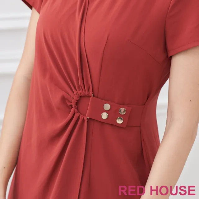 【RED HOUSE 蕾赫斯】V領素面釦環洋裝(磚紅色)
