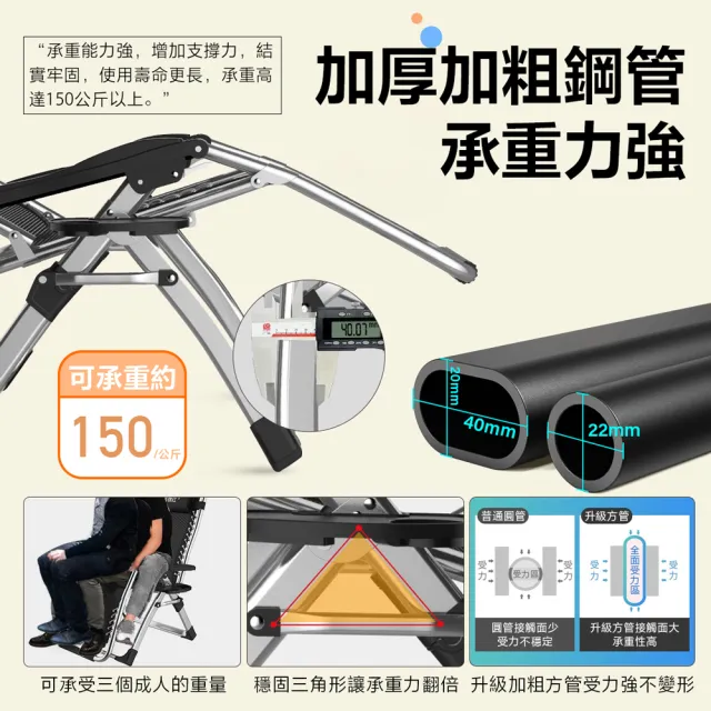 折疊躺椅含棉墊 無段式高承重透氣休閒躺椅(附杯架頭枕 躺椅 折疊椅 摺疊躺椅)