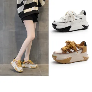 【T2R】正韓空運-真皮染色拼接內增高厚底綁帶涼鞋-增高約7公分-白/黃(5985-2615/5985-2617)